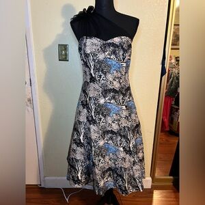 Tracy Reese One Shoulder Dress in Black and Blue Floral